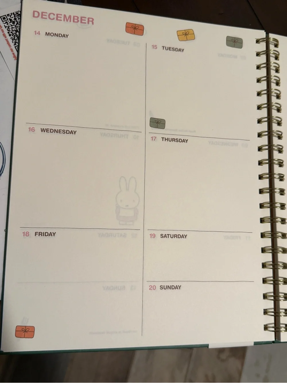 miffy Green Floral 17-month Weekly Spiral Planner: Aug 2026 - Dec 2027 NWT